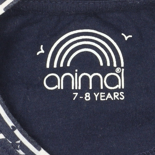Animal Girls Blue Striped Logo T-Shirt, 7-8 Years