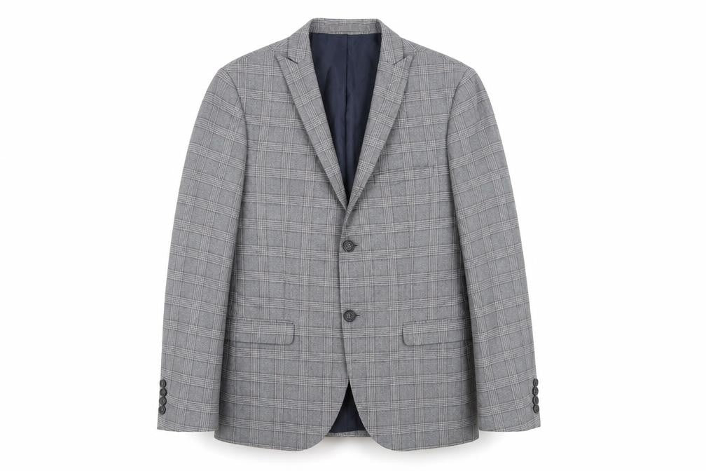 Front view of Jeff Banks Men's Grey Plaid Blazer Extra-Slim 40 Regular Fit