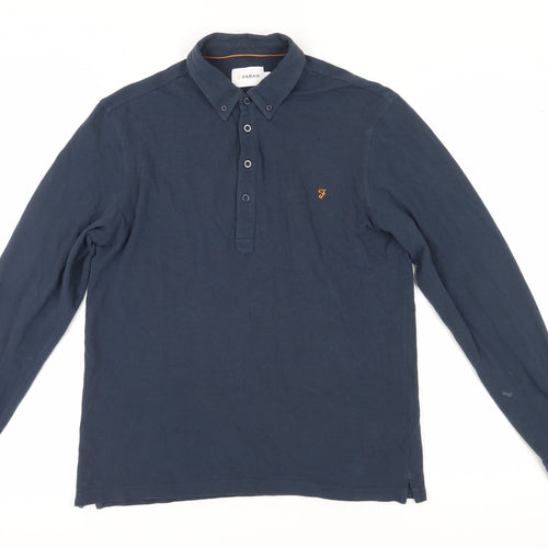 Farah Men's Blue Long Sleeve Polo Shirt M