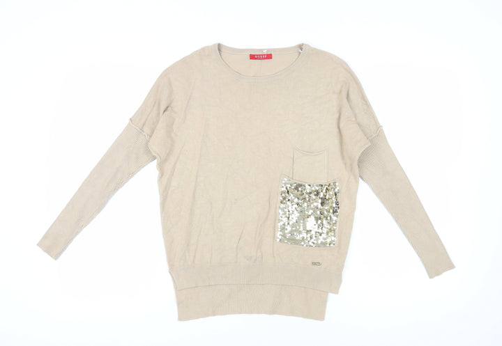 Guess Women's Beige Sequin Pullover Jumper XS