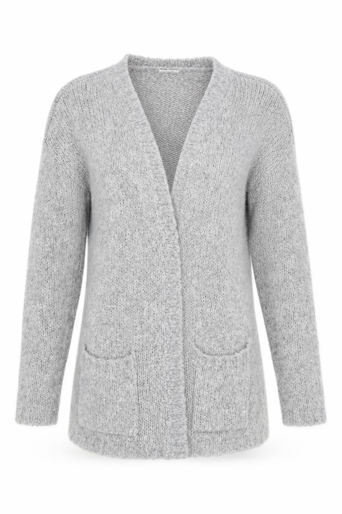 Front view of Jacqueline de Yong Women's Grey Cardigan V-Neck L