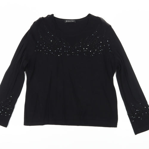 Jacques Vert Women's Black Beaded Long Sleeve Blouse