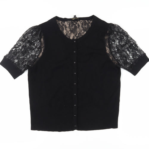 Alexon Women's Black Lace Short Sleeve Cardigan L