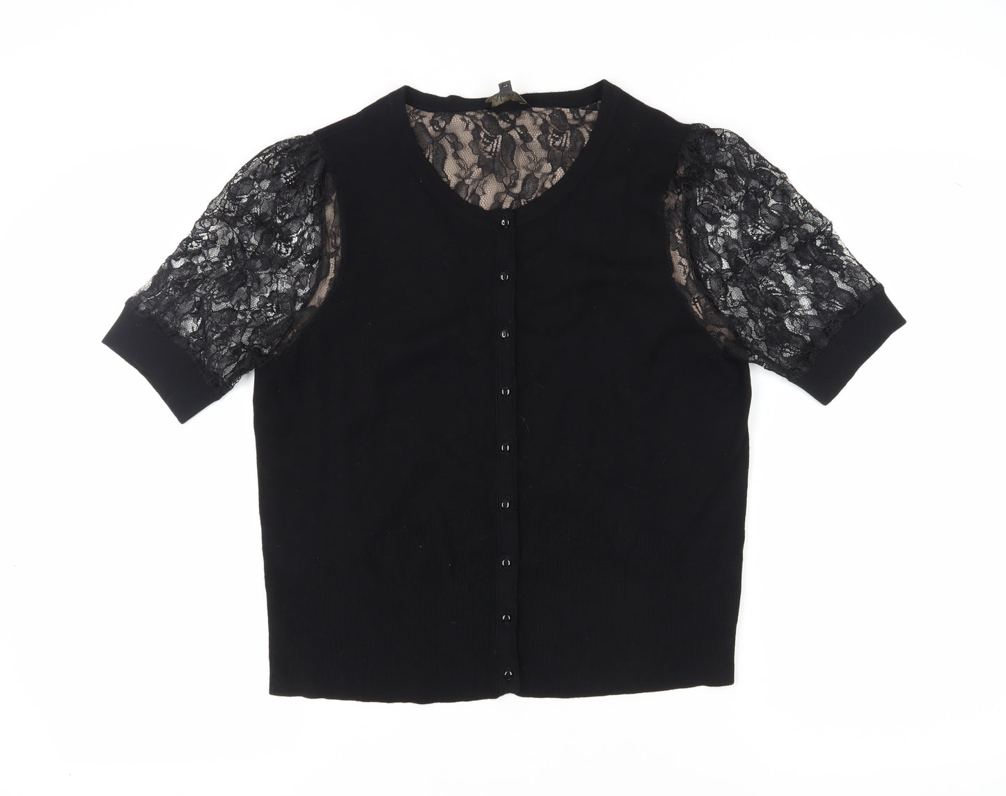Alexon Women's Black Lace Short Sleeve Cardigan L