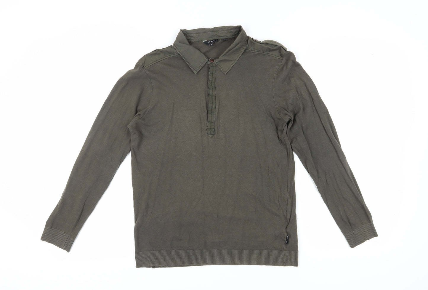 Ted Baker Men's Green Long Sleeve Polo Shirt, Size M