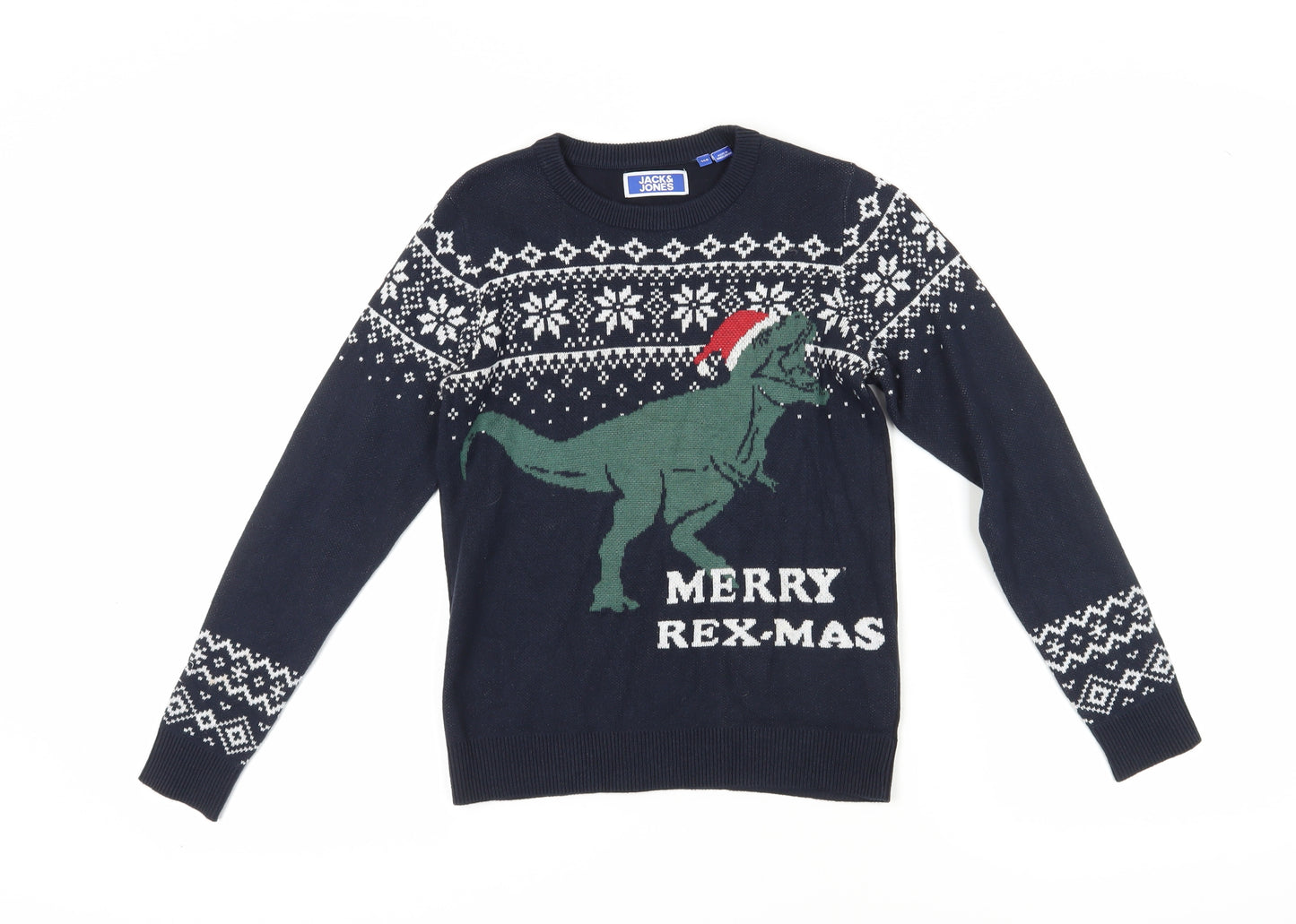 Jack & Jones Boys Blue Dino Christmas Jumper, Size 11