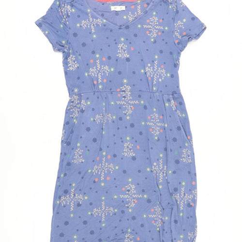 White Stuff Women's Floral Blue Knee-Length Dress 10