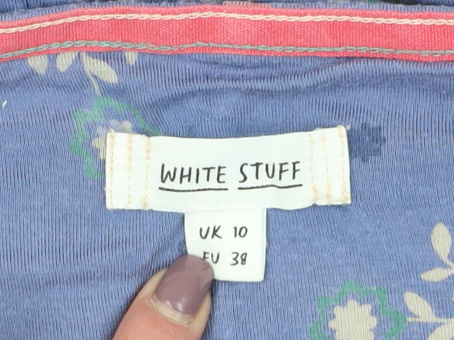White Stuff Women's Floral Blue Knee-Length Dress 10