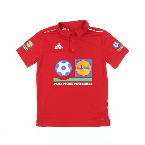 Adidas Boys Red Polo T-Shirt, Size S, Sporty Graphic Print