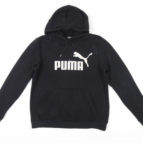 Puma Women's Black Hoodie with Logo, Size 16, Drawstring