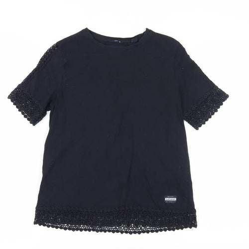 Superdry Women's Black Crochet Accents T-Shirt Size 10