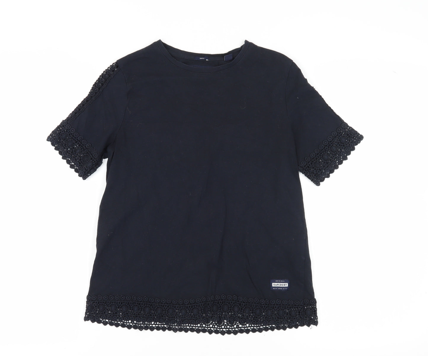 Superdry Women's Black Crochet Accents T-Shirt Size 10