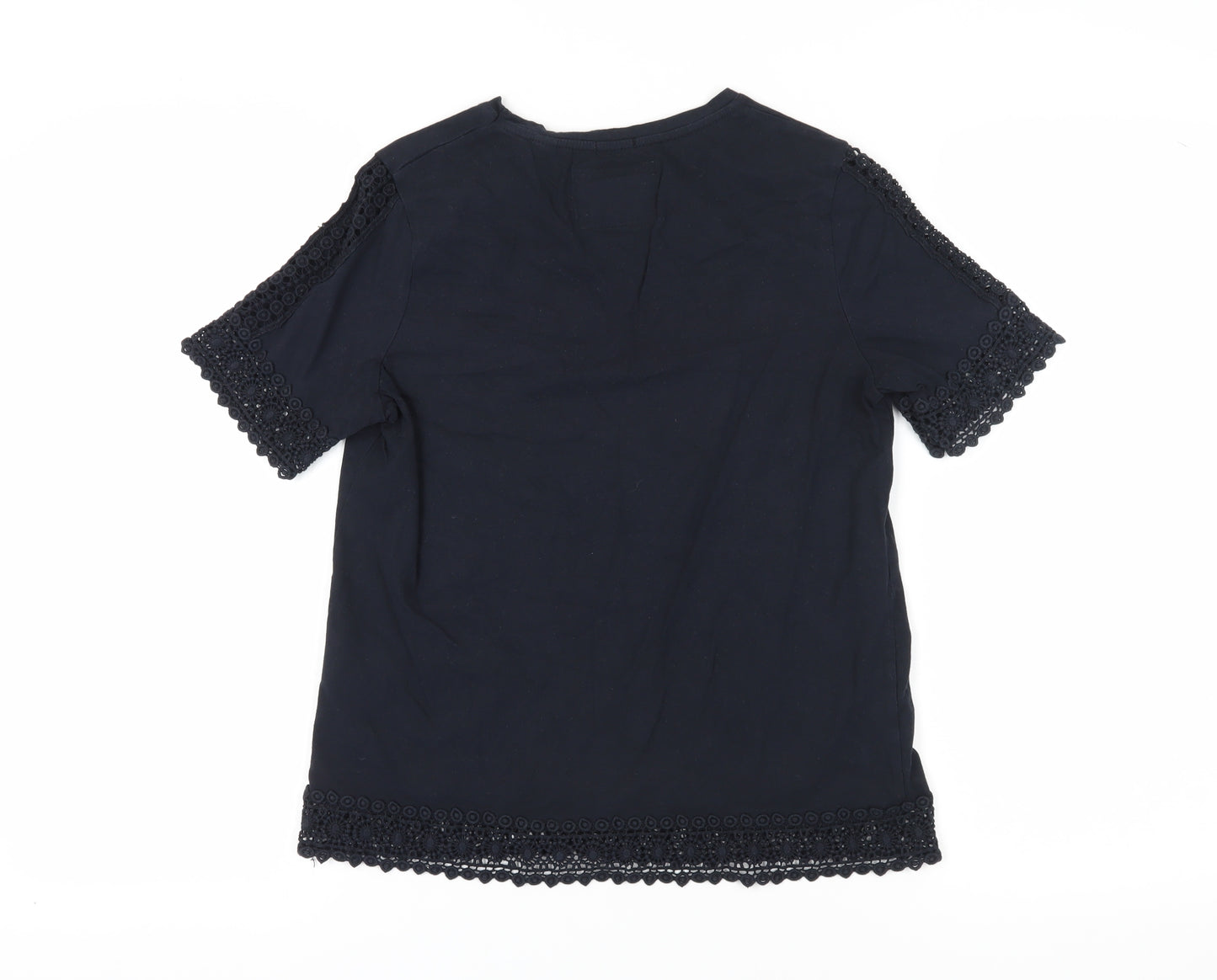 Superdry Women's Black Crochet Accents T-Shirt Size 10