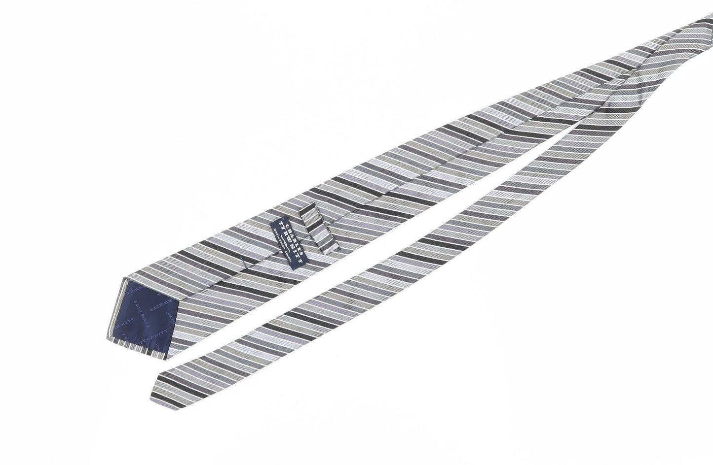 Charles Tyrwhitt Men's Grey Striped Silk Tie, One Size