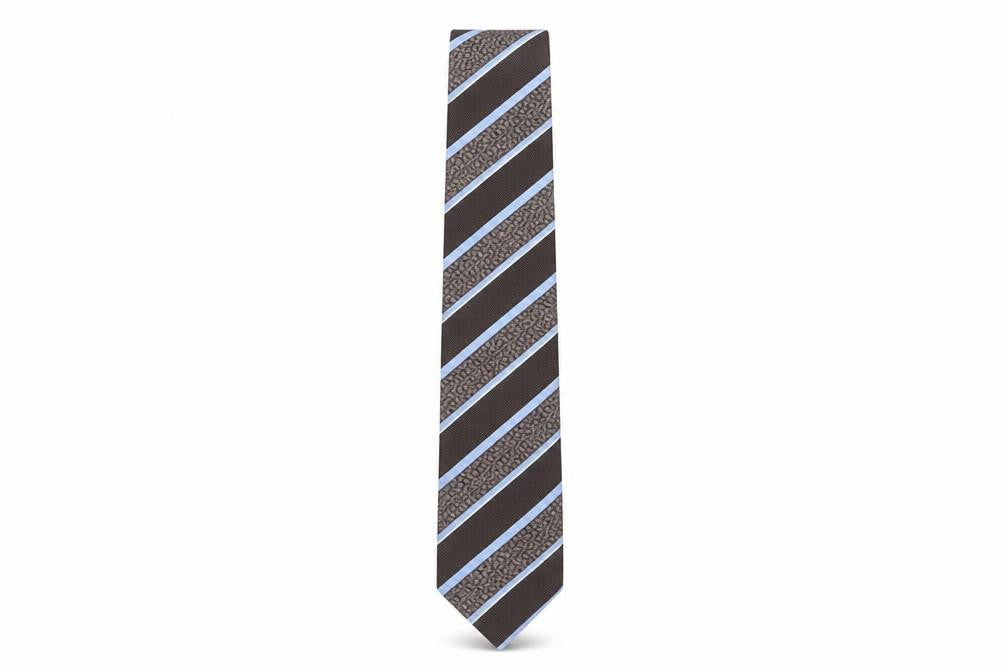 Front view of Jeff Banks Men's Brown Striped Slim Silk Tie