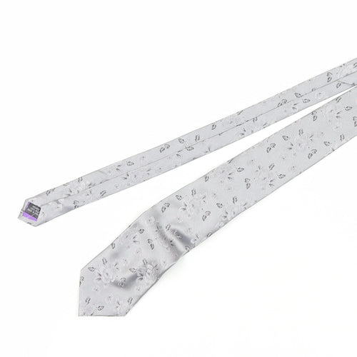Jeff Banks Grey Floral Silk Men's Tie, One Size Elegant Design