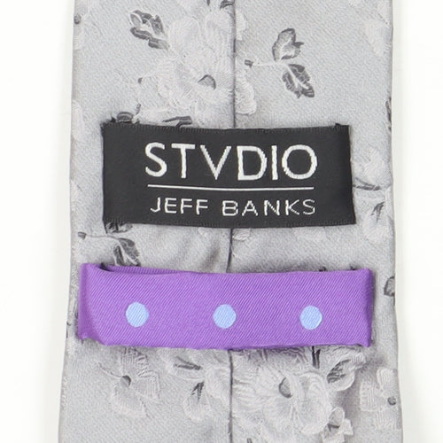Jeff Banks Grey Floral Silk Men's Tie, One Size Elegant Design