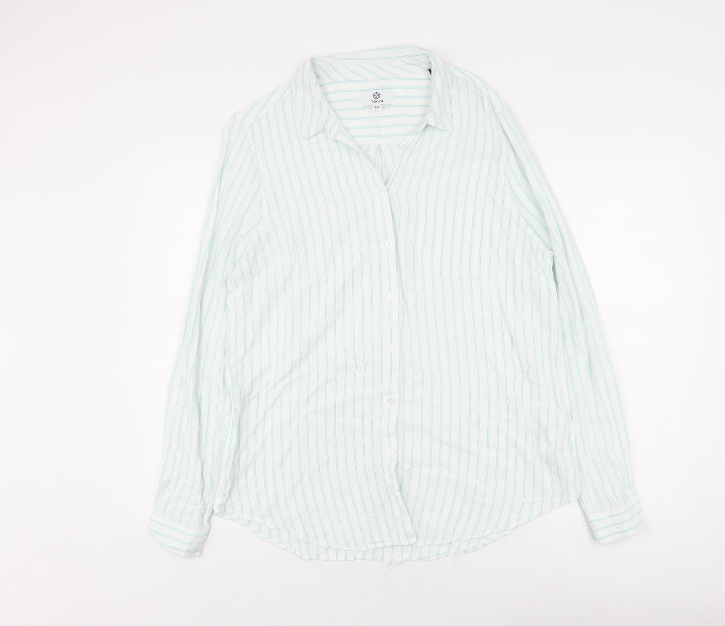 TOG24 Women's White Striped Button-Up Shirt Size 16