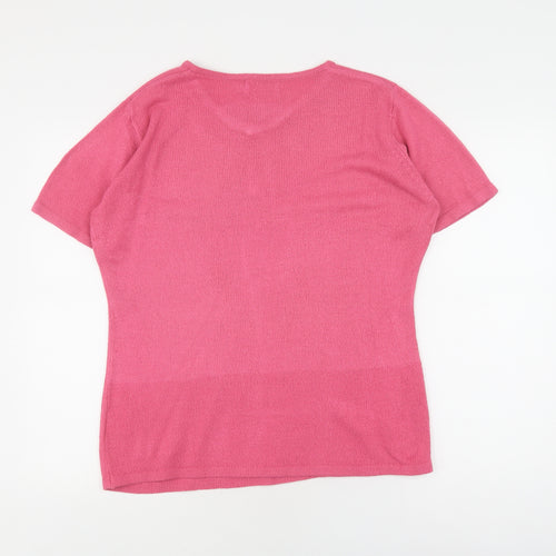 EWM Pink V-Neck Knit T-Shirt for Women, Size M