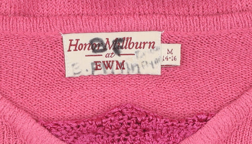 EWM Pink V-Neck Knit T-Shirt for Women, Size M