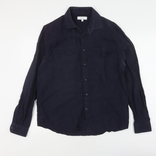 Reiss Men's Blue Long Sleeve Button-Up Shirt L