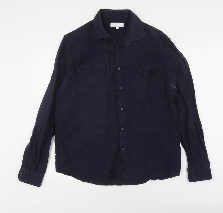 Reiss Men's Blue Long Sleeve Button-Up Shirt L