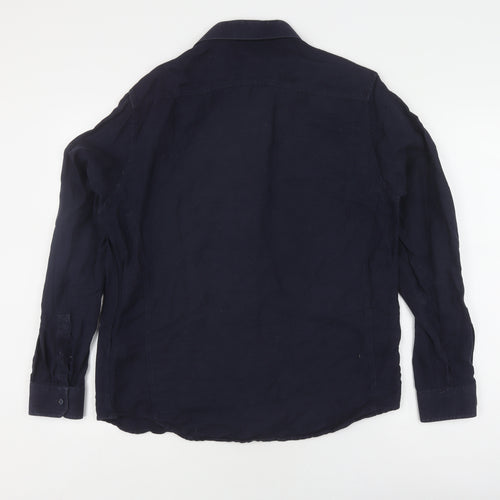 Reiss Men's Blue Long Sleeve Button-Up Shirt L