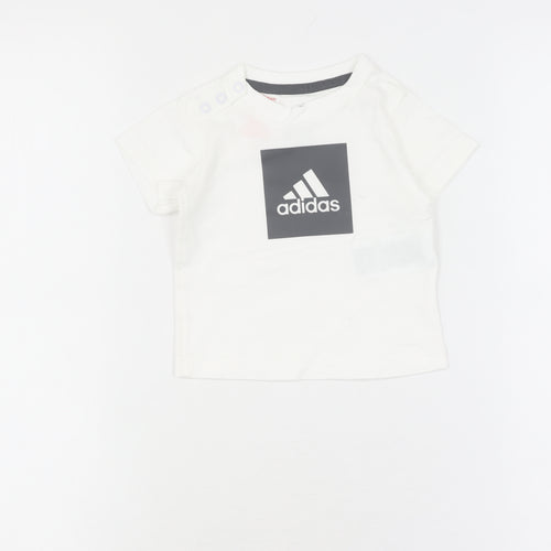adidas Unisex Baby White T-Shirt 0-3M Basic Logo