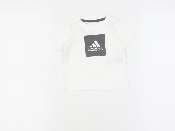 adidas Unisex Baby White T-Shirt 0-3M Basic Logo