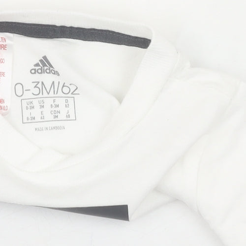 adidas Unisex Baby White T-Shirt 0-3M Basic Logo