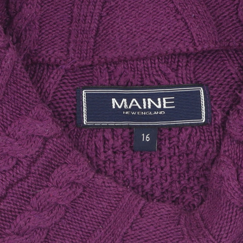 Maine Women's Purple Cable-Knit Pullover Jumper, Size 16