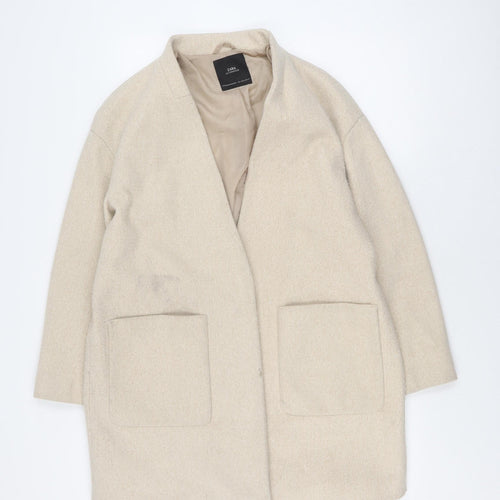 Zara Women Beige Mid-Length Wool Coat L
