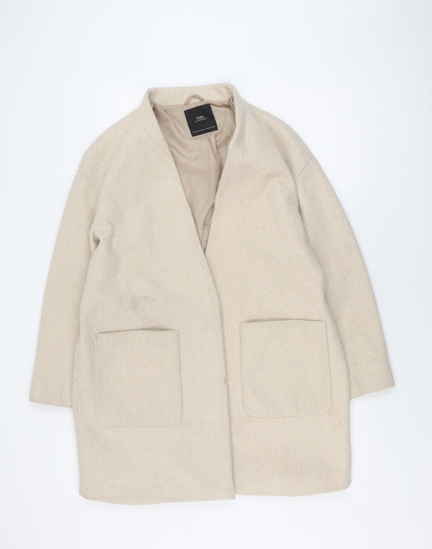 Zara Women Beige Mid-Length Wool Coat L