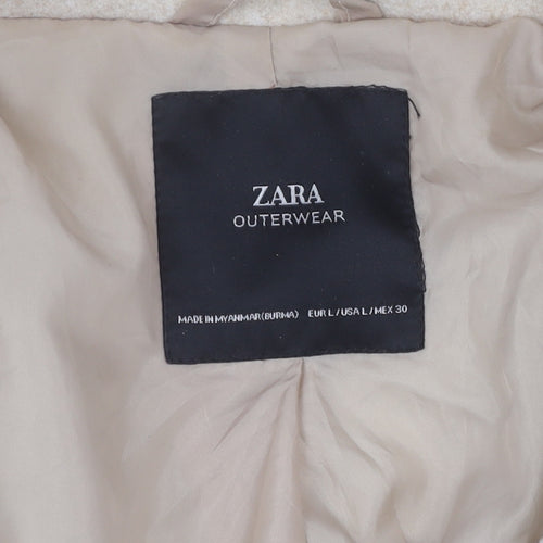 Zara Women Beige Mid-Length Wool Coat L