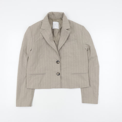 MNG Women's Beige Pinstripe Cropped Suit Jacket S