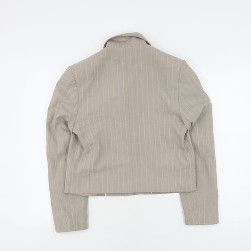MNG Women's Beige Pinstripe Cropped Suit Jacket S