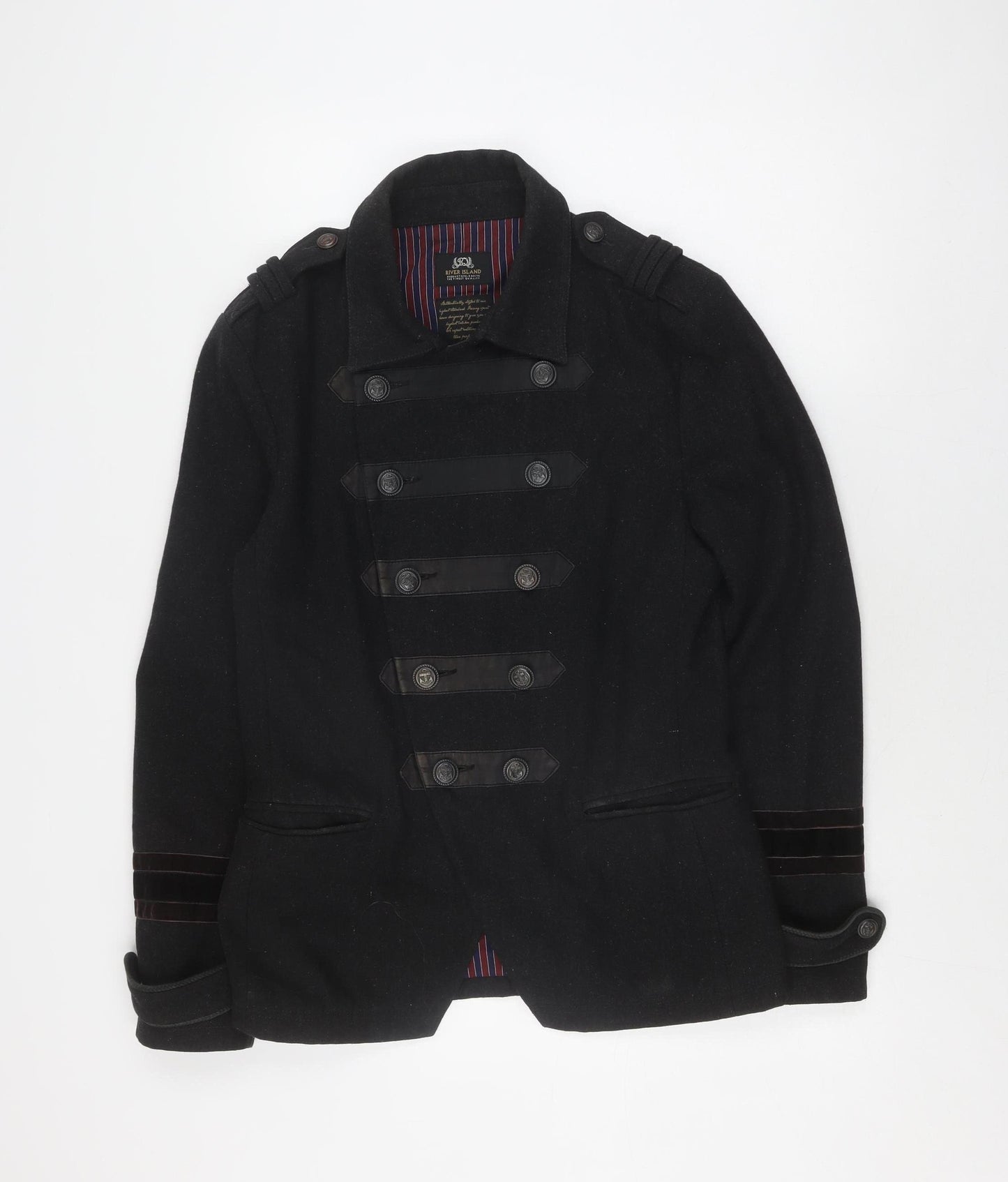 River Island Men's Black Military Coat S