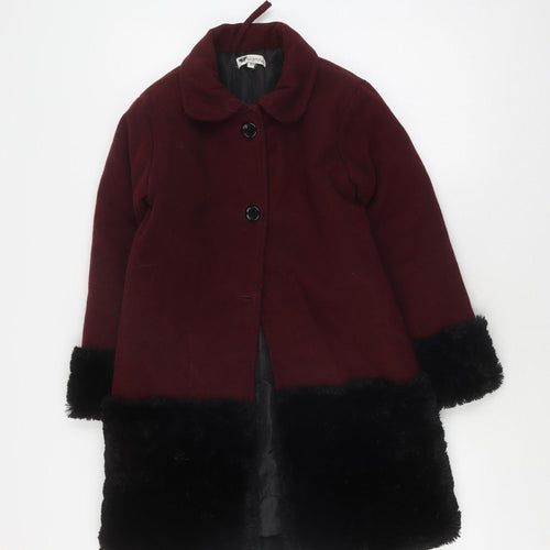 Martino Girls Red Wool Coat with Fur Trim, Size 10 Years