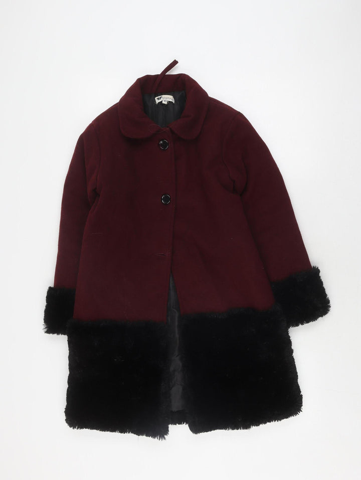 Martino Girls Red Wool Coat with Fur Trim, Size 10 Years