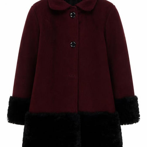 Martino Girls Red Wool Coat with Fur Trim, Size 10 Years