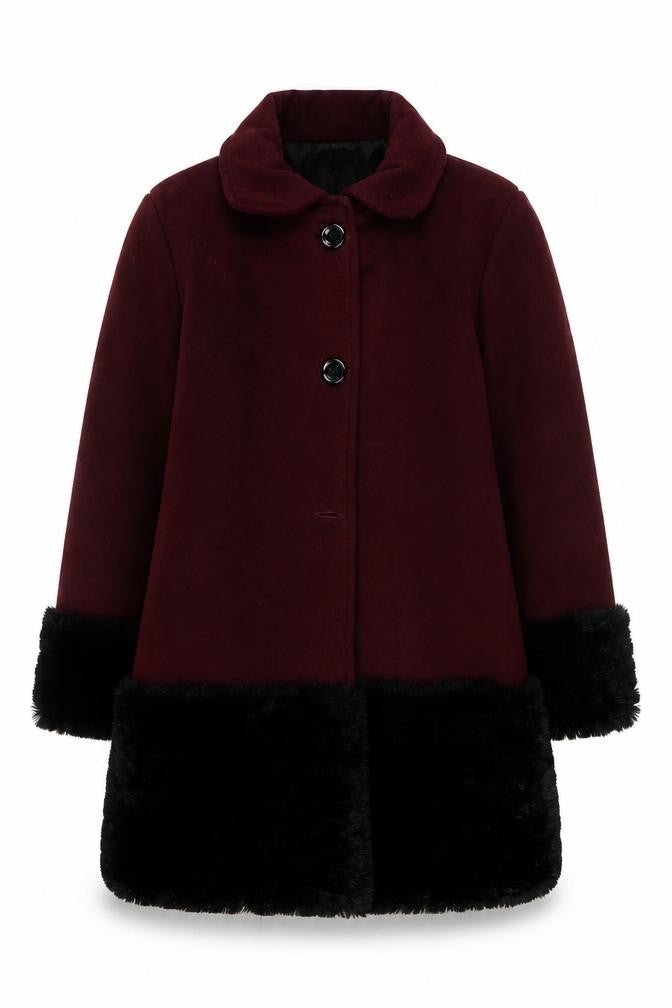 Martino Girls Red Wool Coat with Fur Trim, Size 10 Years