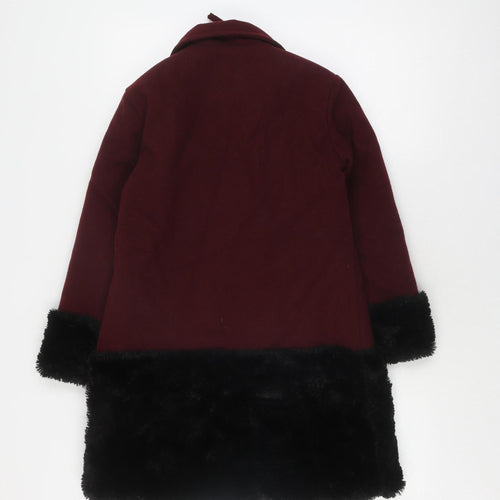 Martino Girls Red Wool Coat with Fur Trim, Size 10 Years