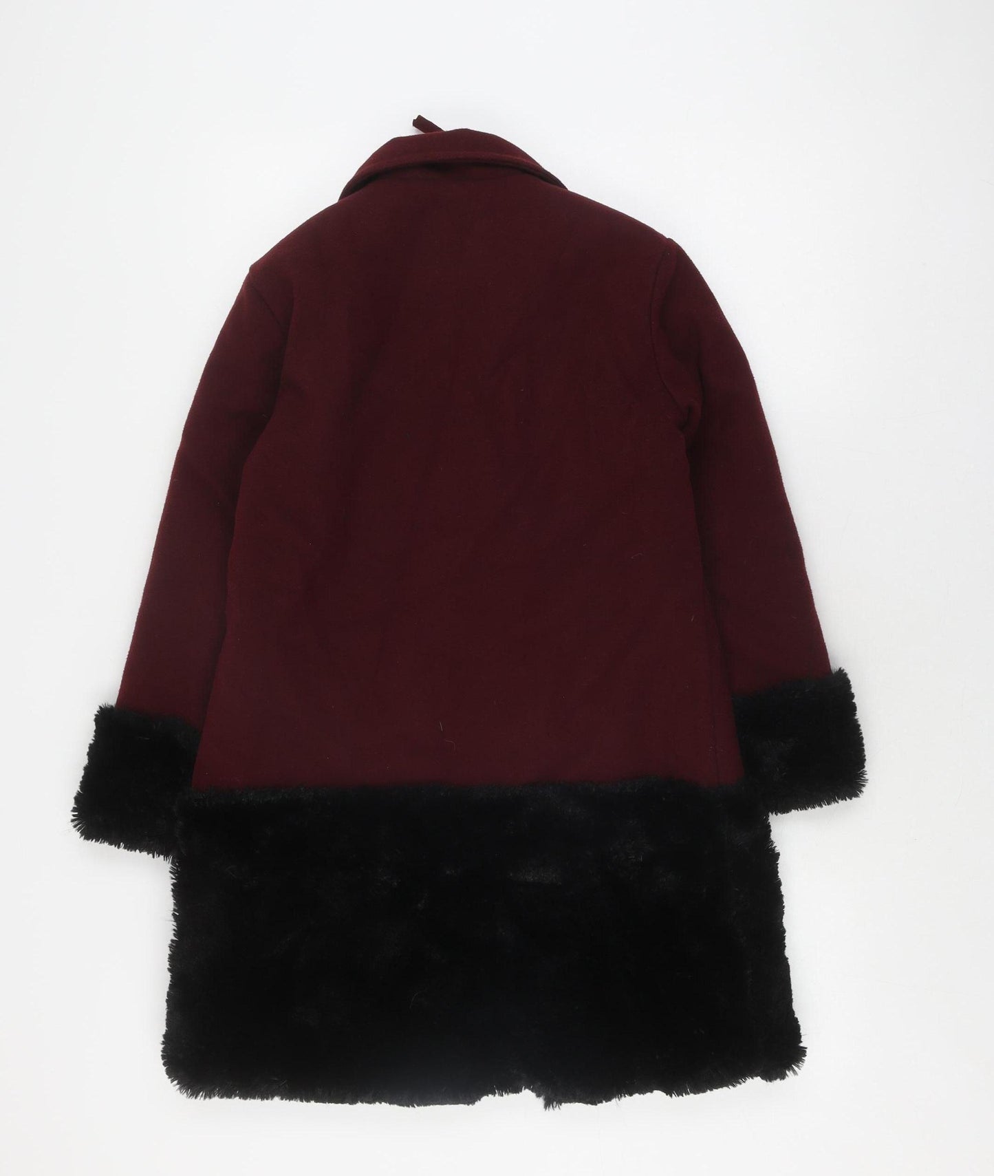 Martino Girls Red Wool Coat with Fur Trim, Size 10 Years