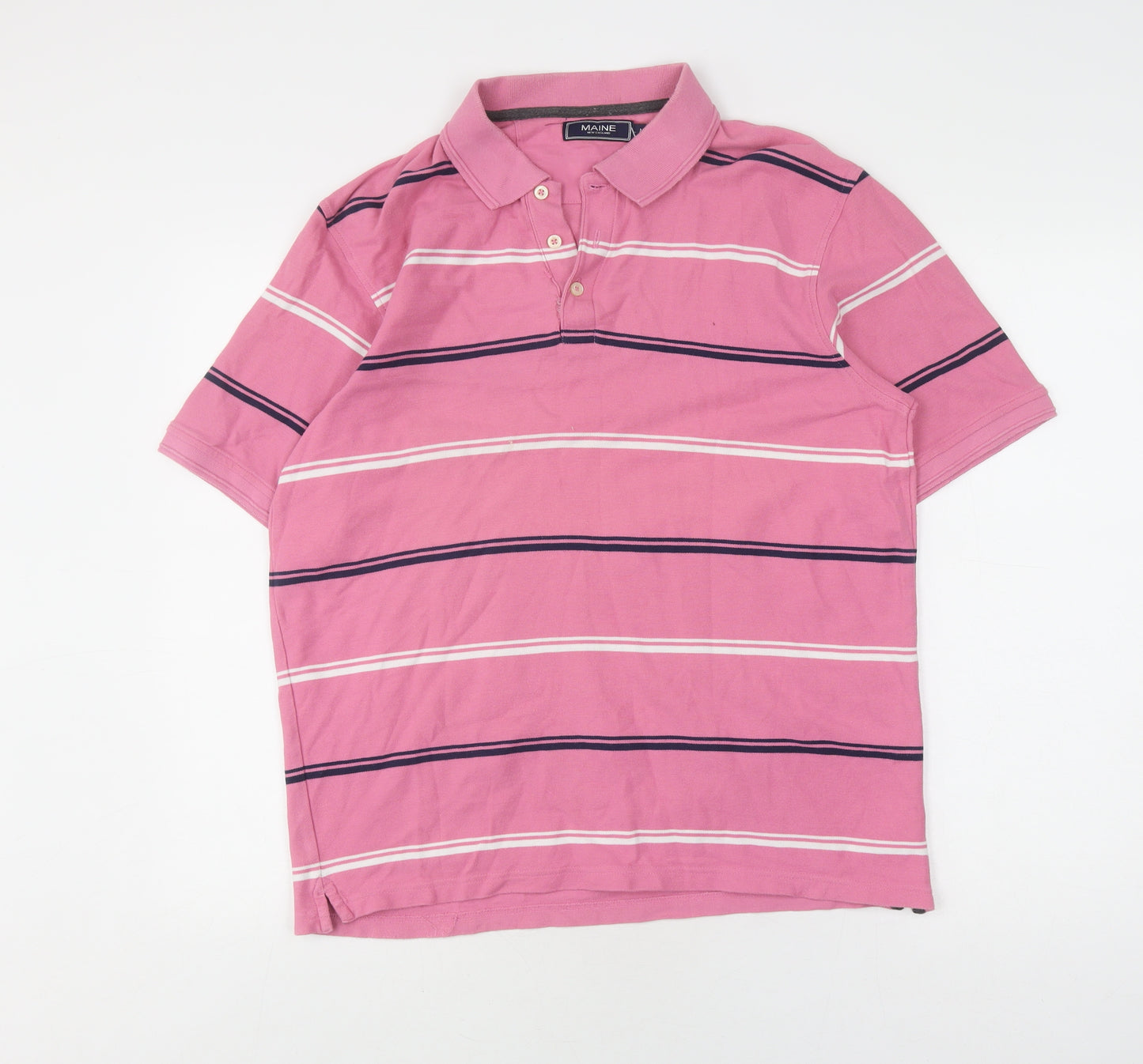 Maine Pink Men's Polo Shirt M Striped Cotton Collared