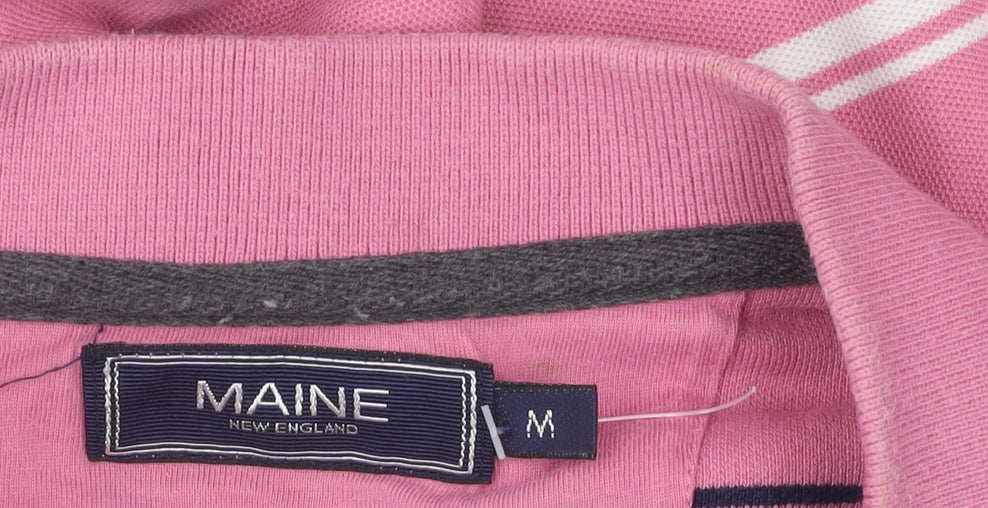 Maine Pink Men's Polo Shirt M Striped Cotton Collared