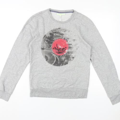 Adidas Women Grey Sweatshirt, XS, Graphic Print, Cotton Blend