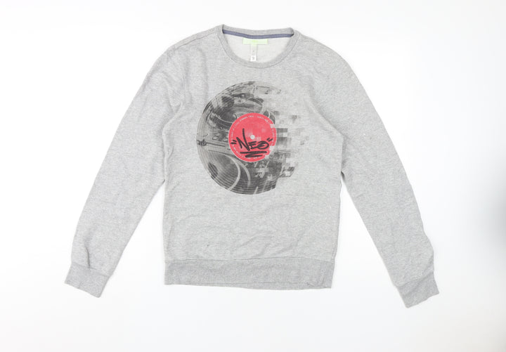 Adidas Women Grey Sweatshirt, XS, Graphic Print, Cotton Blend