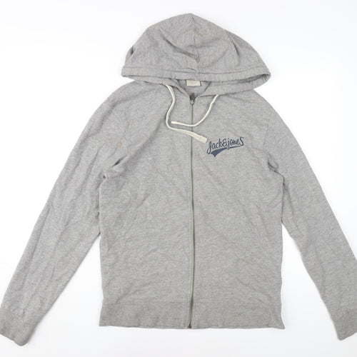 Jack & Jones Grey Men's Hoodie S Full Zip Logo