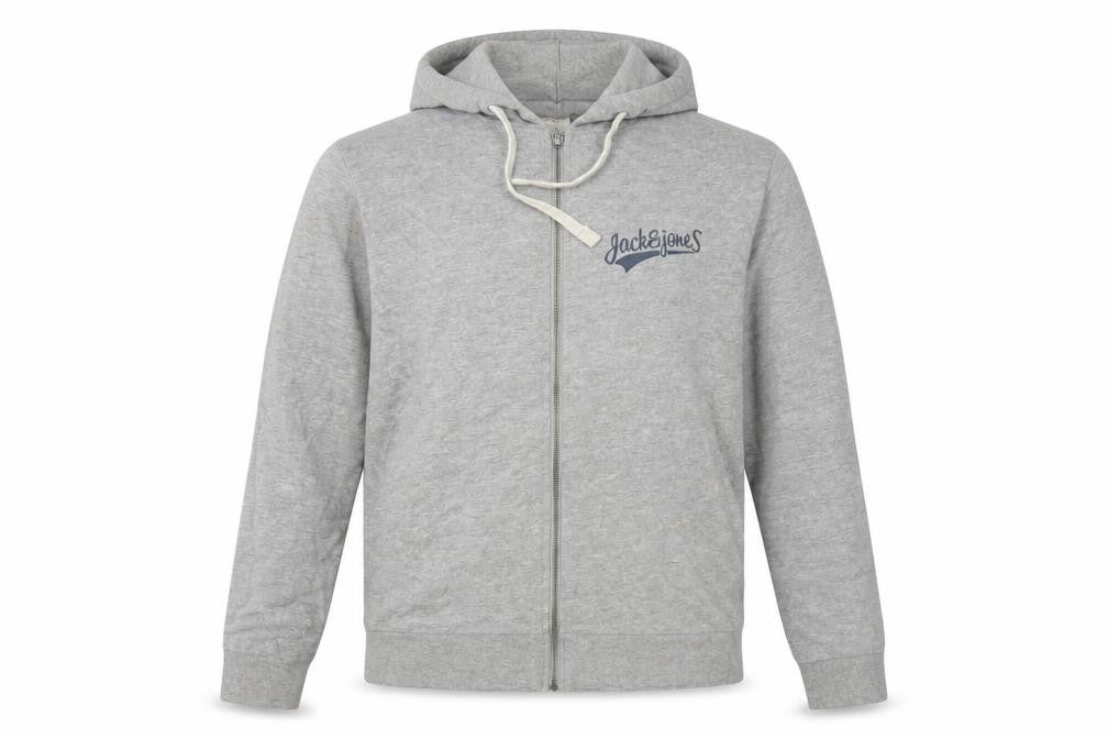 Jack & Jones Grey Men's Hoodie S Full Zip Logo