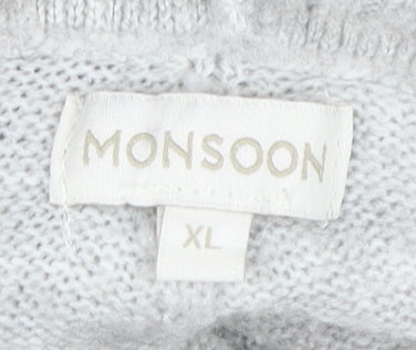 Monsoon Women's XL Striped Roll Neck Jumper Grey